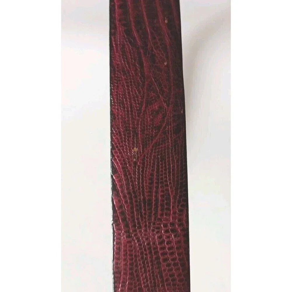 Vintage Men's Leather Belt Sz 36 Wine Made In HaitI Brass UNBRANDED Snakeskin